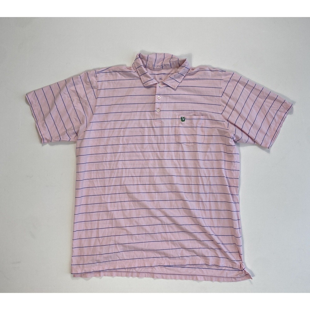 B Draddy Sport Polo Shirt Mens XL Pink Striped Golf Performance Pima Cotton